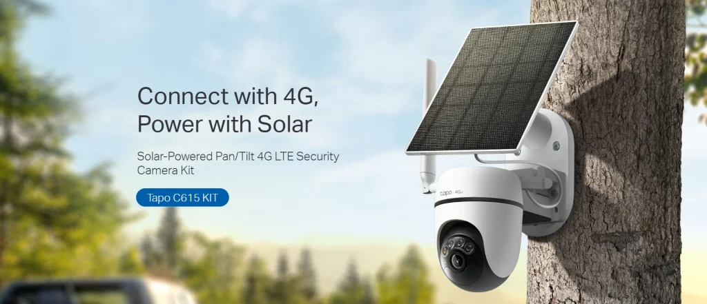 Tapo C615G KIT – מצלמת אבטחה 4G Pan/Tilt עם טעינה סולארית וראיית לילה צבעונית