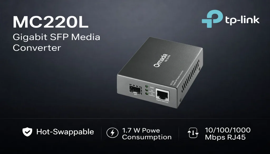 MC220L – ממיר מדיה קומפקטי עם חיבור Gigabit RJ45 וחריץ SFP מודולרי