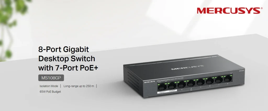 MS108GP – סוויץ' Gigabit עם 7 פורטי +PoE, הגדלת טווח עד 250 מטר וקיבולת של 16Gbps