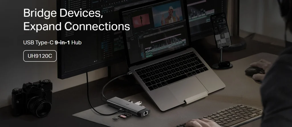 UH9120C מתאם USB-C מתקדם – מתאם 9-ב־1 עם HDMI 4K, רשת Gigabit וטעינה ב־100W