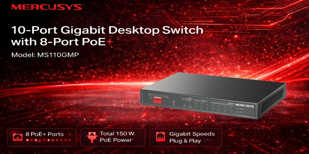 MS110GMP – מתג Gigabit עם 8× +PoE ותקציב 111W (10 פורטים)