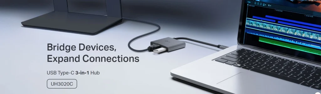 UH3020C – רכזת USB-C קומפקטית 3 ב־1 עם HDMI 4K וטעינה מהירה