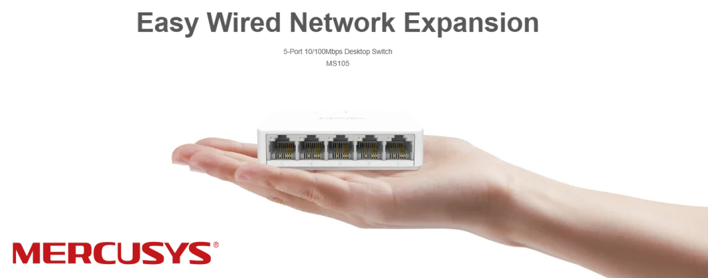 MS105 – סוויץ' 5 פורטים 10/100Mbps עם עיצוב קומפקטי ופעולה שקטה