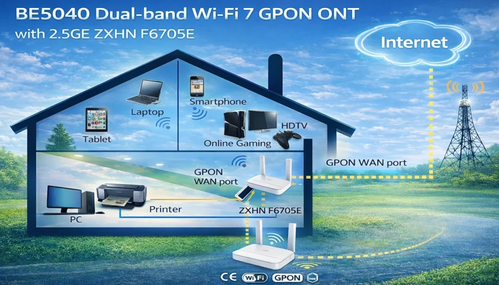 ZTE ZXHN F6705E V3.0 – נתב GPON עם Wi-Fi 7 ‎5040Mbps, יציאת ‎2.5GE ותמיכה ב-VoIP