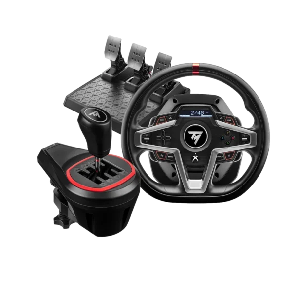 באנדל הגה מרוצים דגם T248X ומוט הילוכים דגם TH8S Shifter Add-On מבית Thrustmaster
