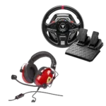 חבילה משולבת של הגה TM T128P PS4/5/PC ו-אוזניות TM T.FLIGHT SCUDERIA FERRARI
