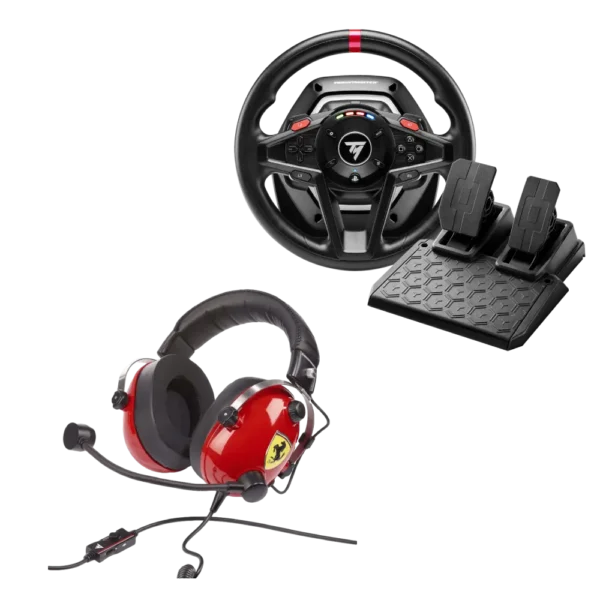 חבילה משולבת של הגה TM T128P PS4/5/PC ו-אוזניות TM T.FLIGHT SCUDERIA FERRARI
