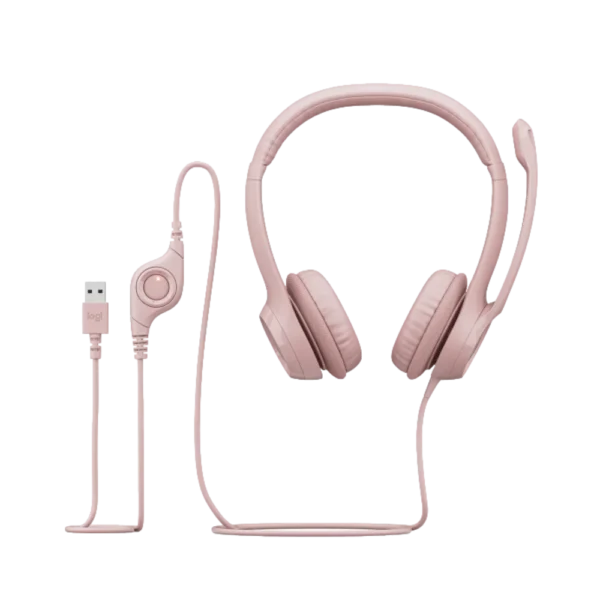 אוזניות עם מיקרופון וחיבור USB Logitech H390 – צבע ורוד