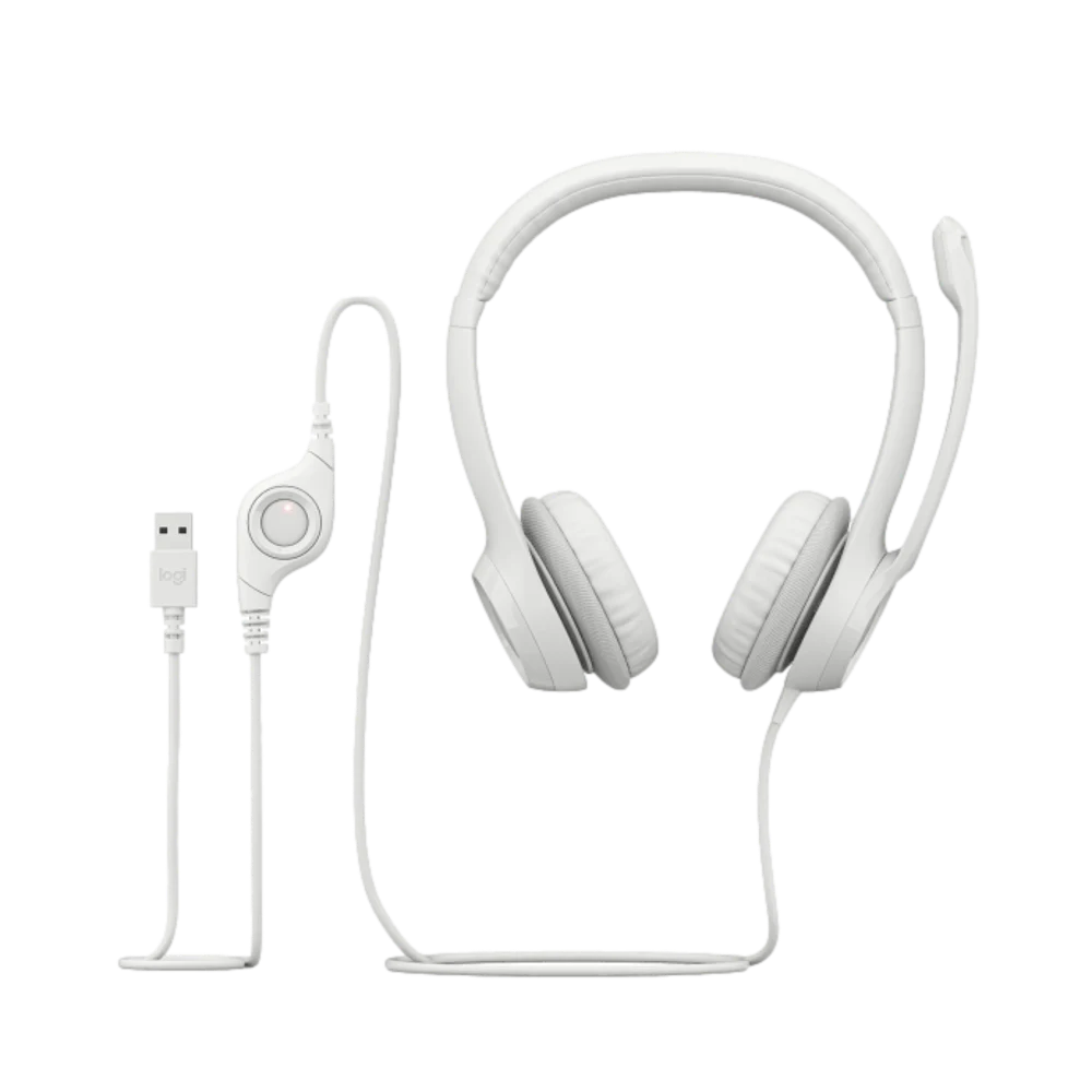 98100-128-60-1 אוזניות עם מיקרופון וחיבור USB Logitech H390 – צבע לבן – תמונה 1