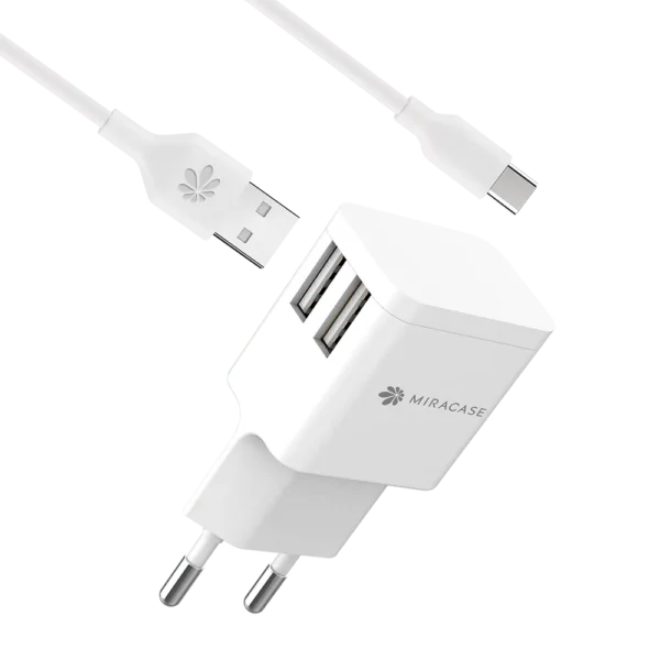 מטען קיר דגם MWC244 הכולל כבל Type-c בצבע לבן מבית MIRACASE