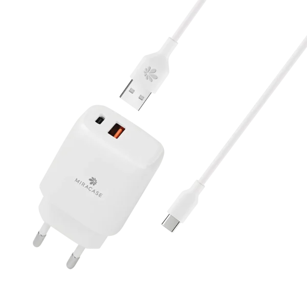 מטען קיר דגם PD20W + QC3.0 18W בצבע לבן מבית MIRACASE