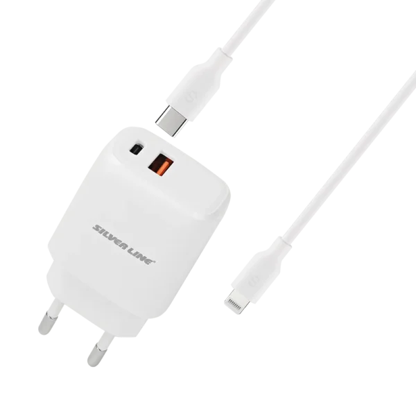 מטען קיר מהיר PD20W + QC3.0 18W בצבע לבן מבית SILVER LINE