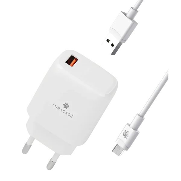 מטען קיר דגם MWC18Q הכולל כבל MICRO USB בצבע לבן מבית MIRACASE
