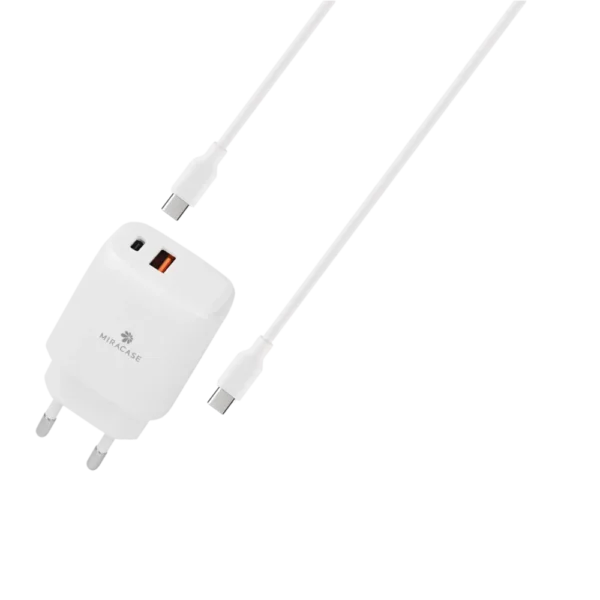 מטען קיר דגם  18W+20W  MWC20כבל TYPE C TO TYPE C בצבע לבן מבית MIRACASE