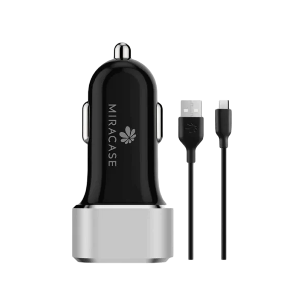 מטען לרכב + MIRACASE MCC340N MICRO USB שחור-כסוף