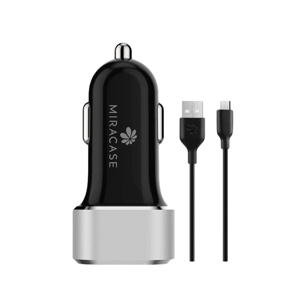 99215-402-04-1 מטען לרכב + MIRACASE MCC340N MICRO USB שחור-כסוף – תמונה 1
