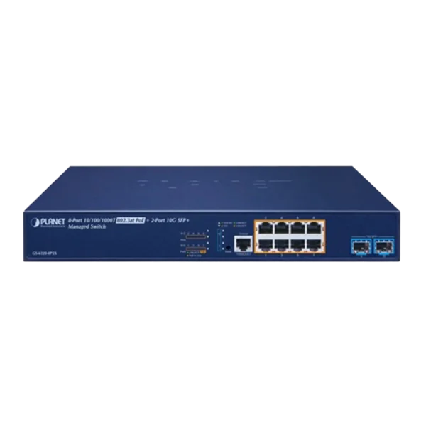 מתג ניהולי +PLANET GS-6320-8P2X L3 8×Gigabit PoE‎ + ‎2×10G SFP